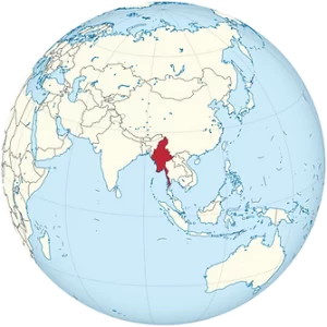 Myanmar on the globe Myanmar centered